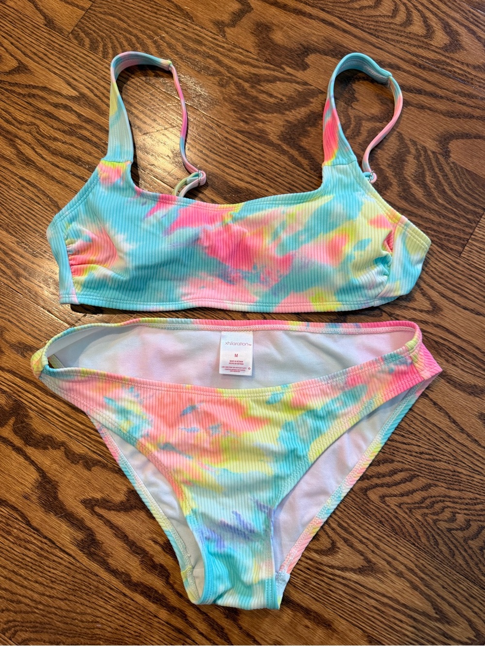 Tie-Dye Ribbed Bikini Set in Pastel Rainbow